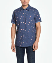 Peached Poplin Mini Print In Watermelon shirt featuring a short sleeve design and a stylish pattern.