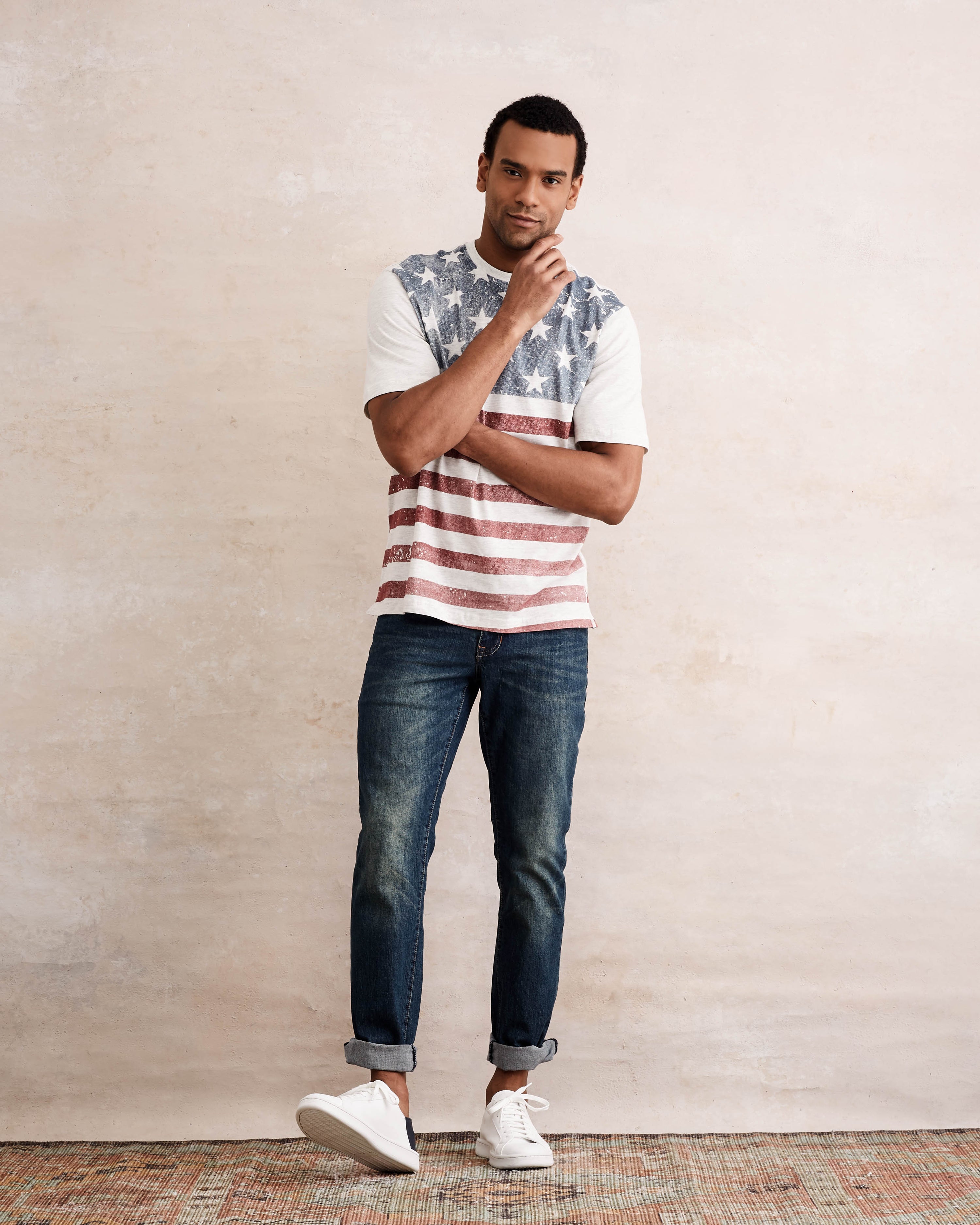 STARS AND STRIPES TEE  IN OATMEAL