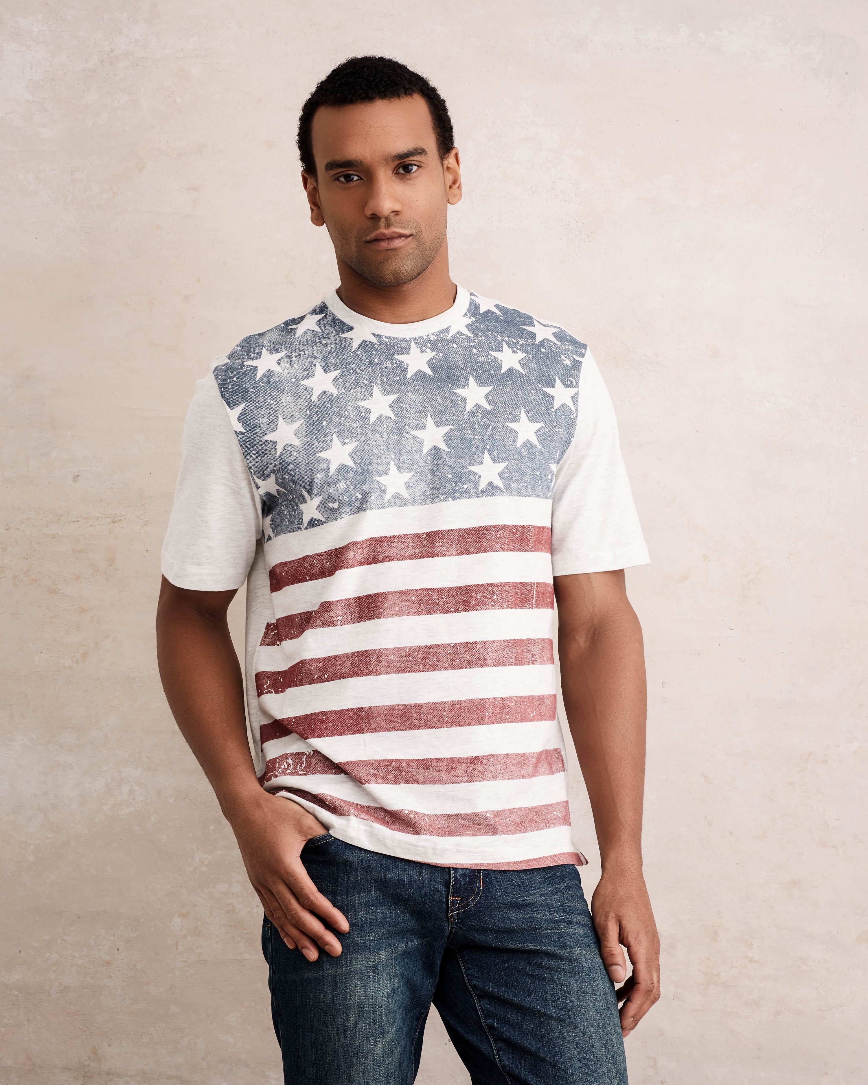 STARS AND STRIPES TEE  IN OATMEAL