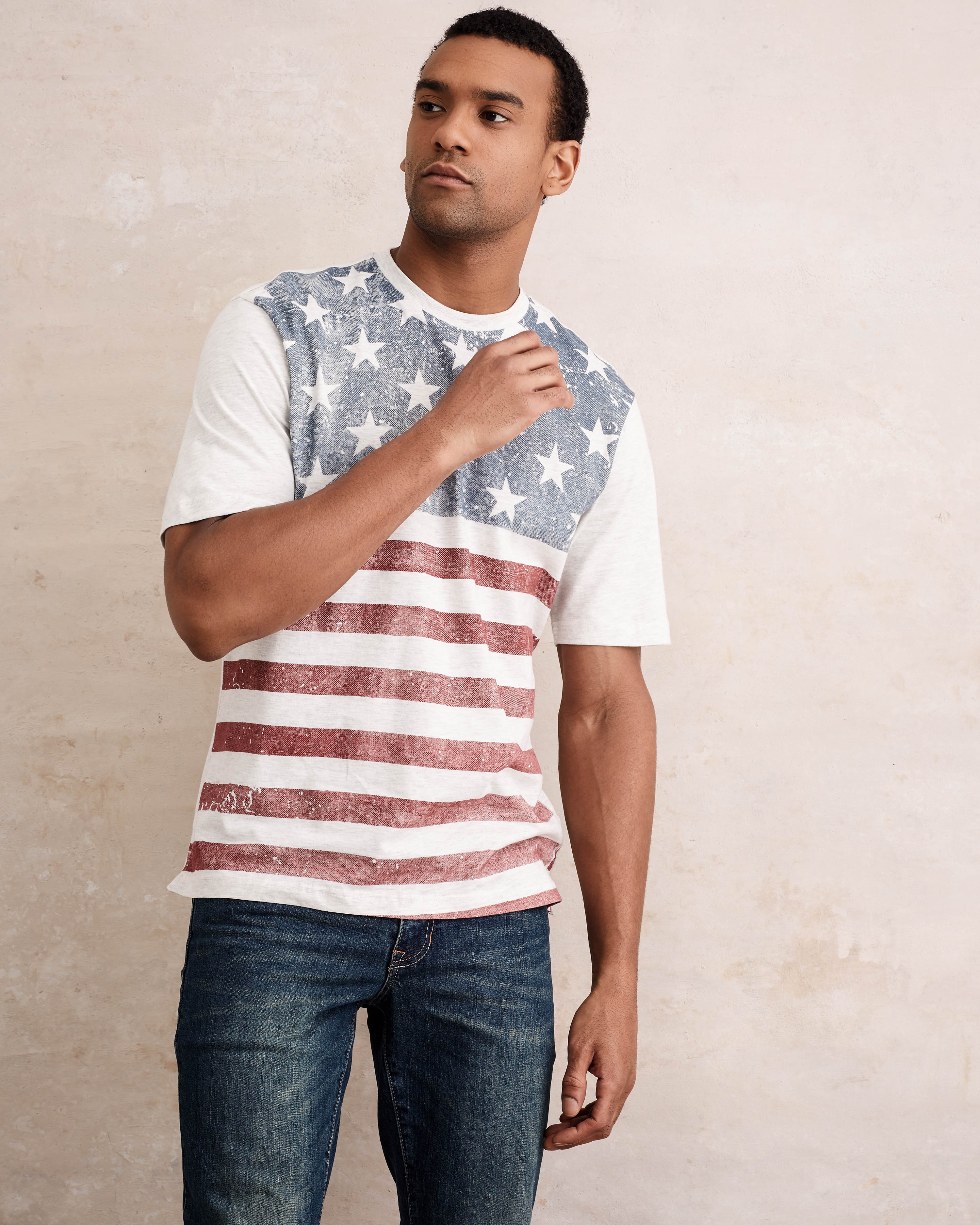 STARS AND STRIPES TEE  IN OATMEAL