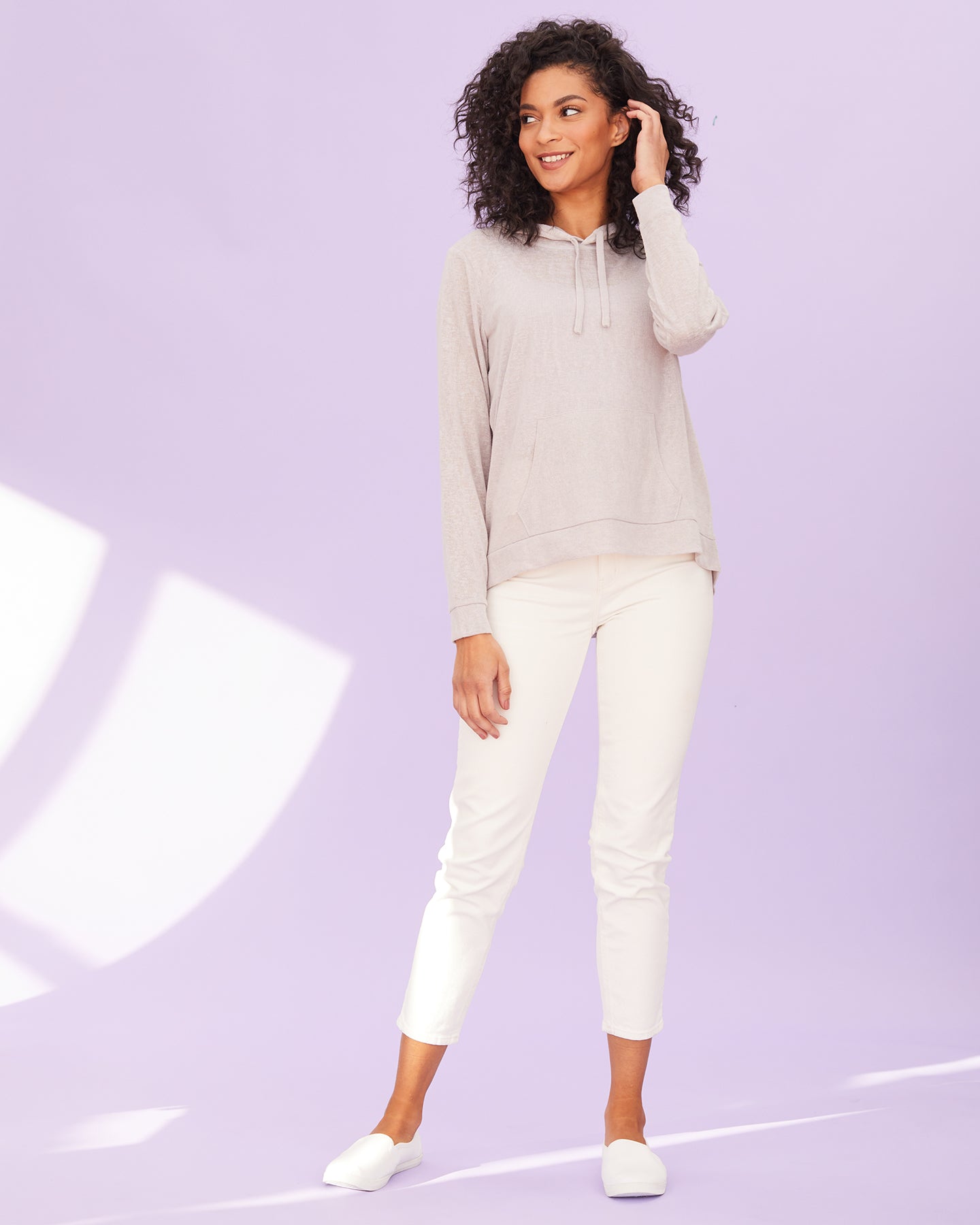 Womens Slub Hoodie Pullover in Silver