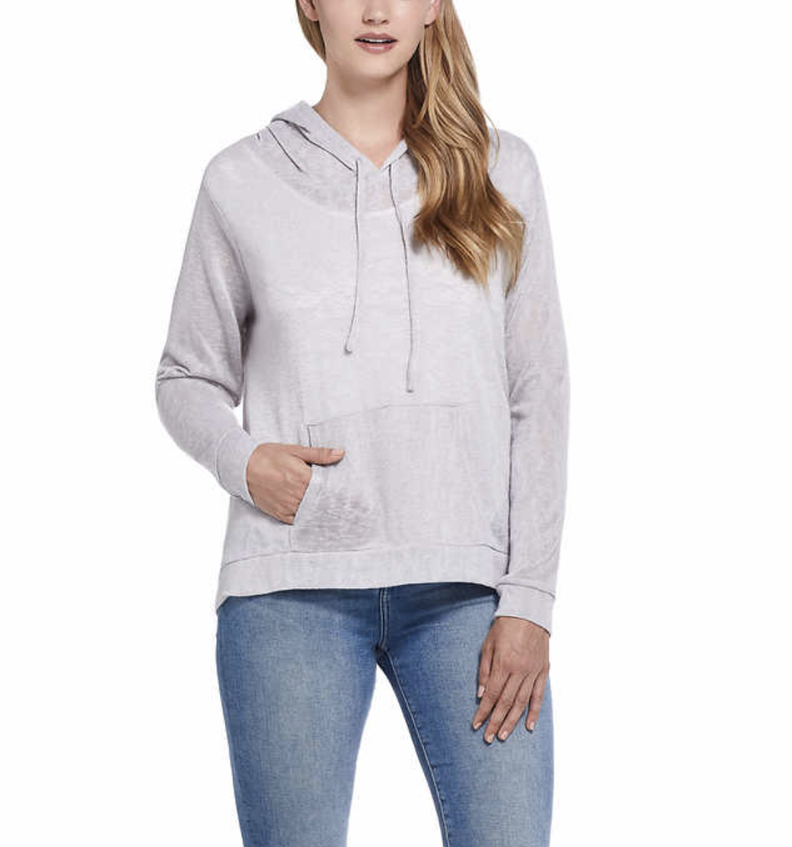 Womens Slub Hoodie Pullover in Silver