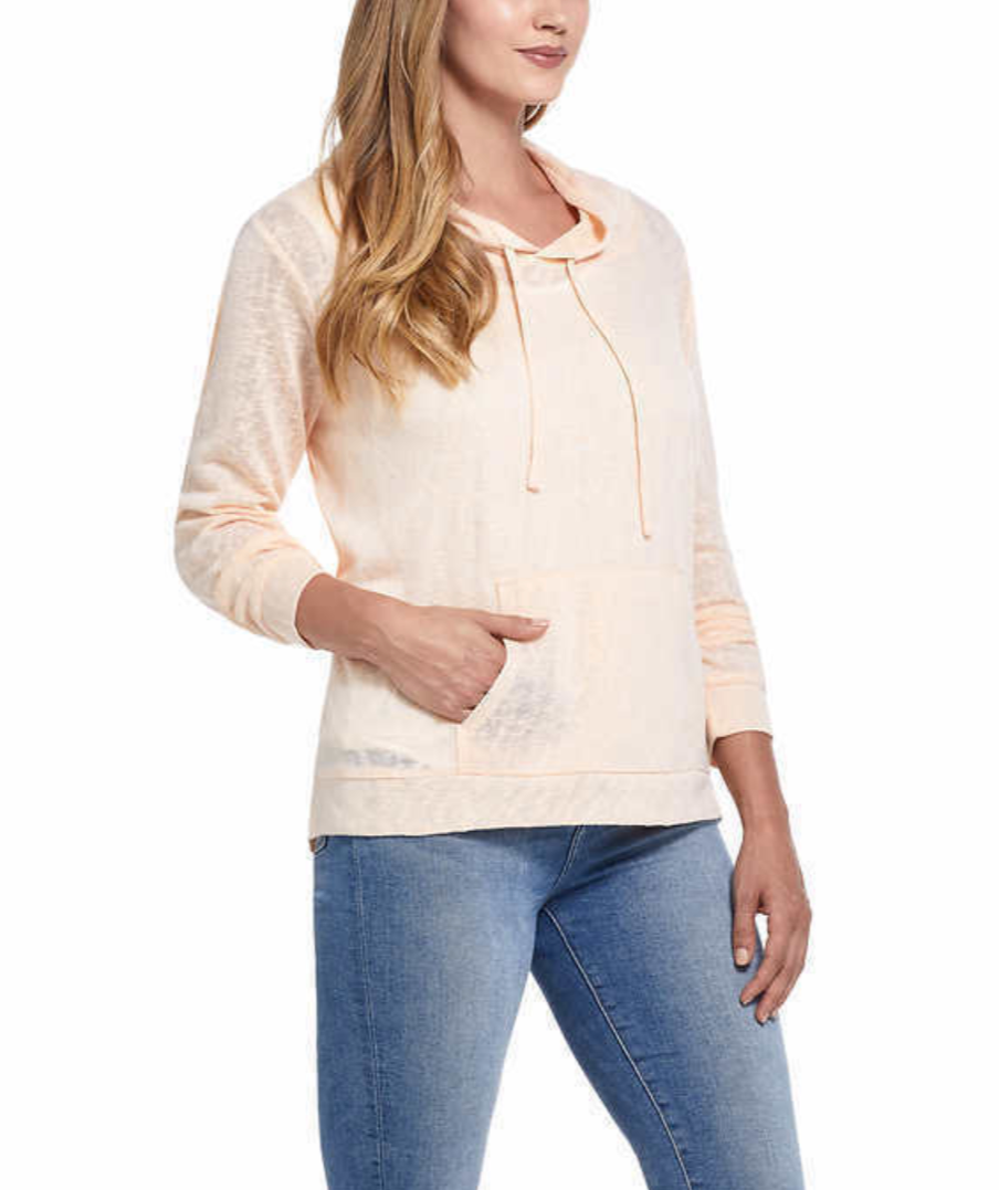 Womens Slub Hoodie Pullover in Peach
